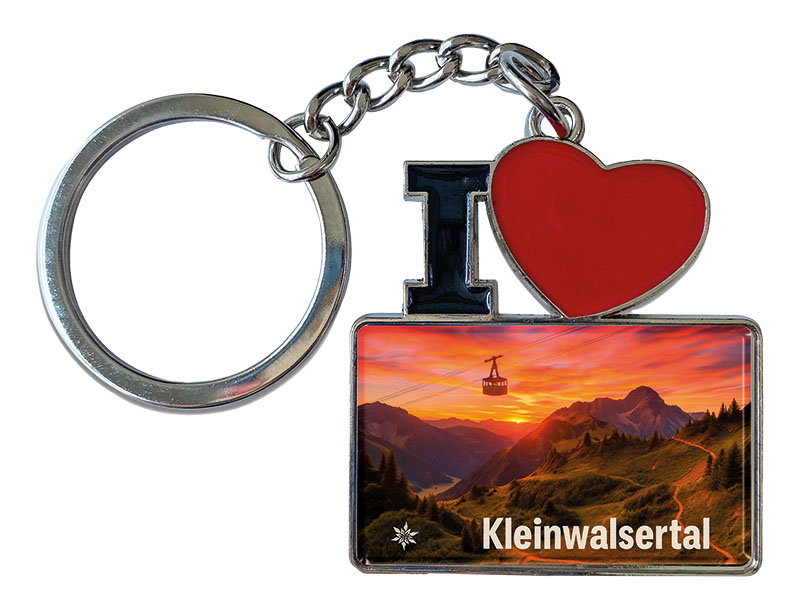 Souvenir Metal keychain with " I love" and rectangular pentant Kleinwalsertal 12x4cm