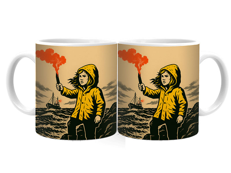 Souvenir Foto Keramik Tasse Mädchen mit Leuchtfeuer Ø8x9,5cm