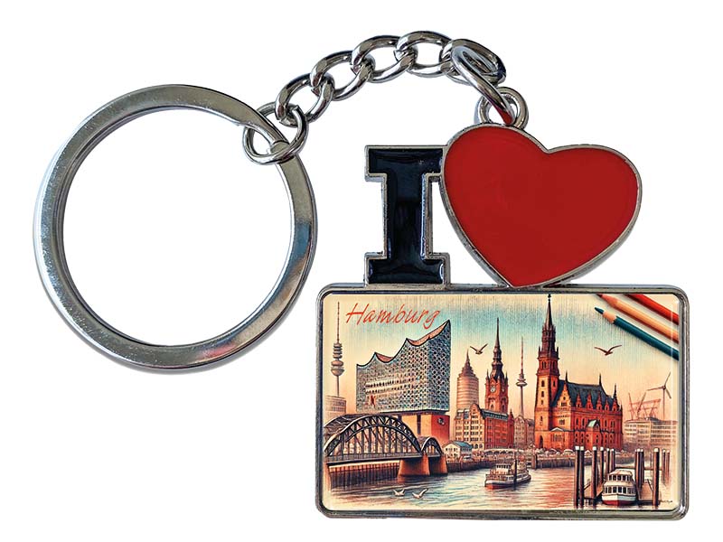 Souvenir Schlüsselanhänger aus Metall "I Love" Hamburg 11x4cm    Souvenir Schlüsselanhänger aus Metall "I Love" Hamburg 11x4cm