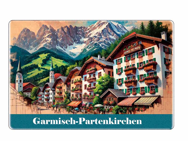 Souvenir Foto Magnet Steingut Garmisch-Partenkirchen 6x4,5cm