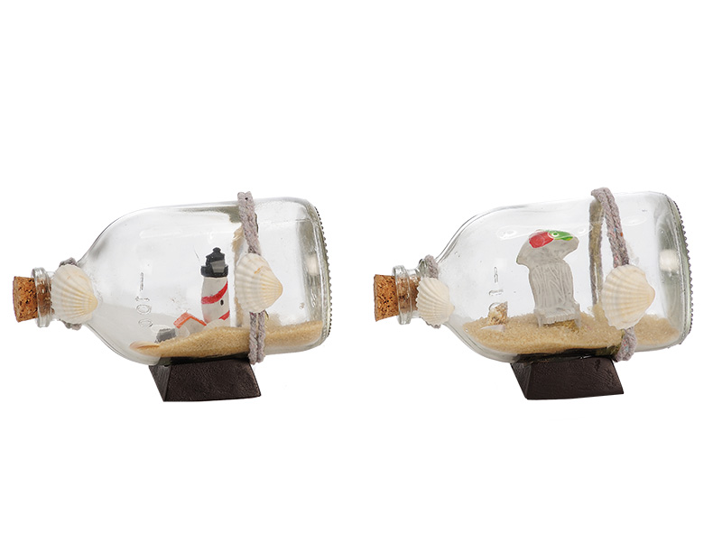 Glasflasche gefüllt mit Sand und Strandgut, 11x5x6cm   