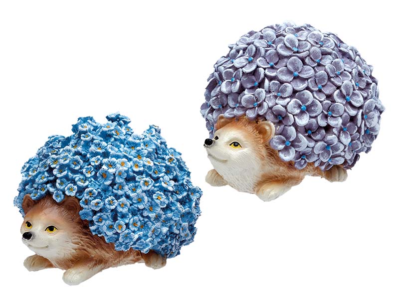 Poly hedgehog with flowers 15x10x10cm
