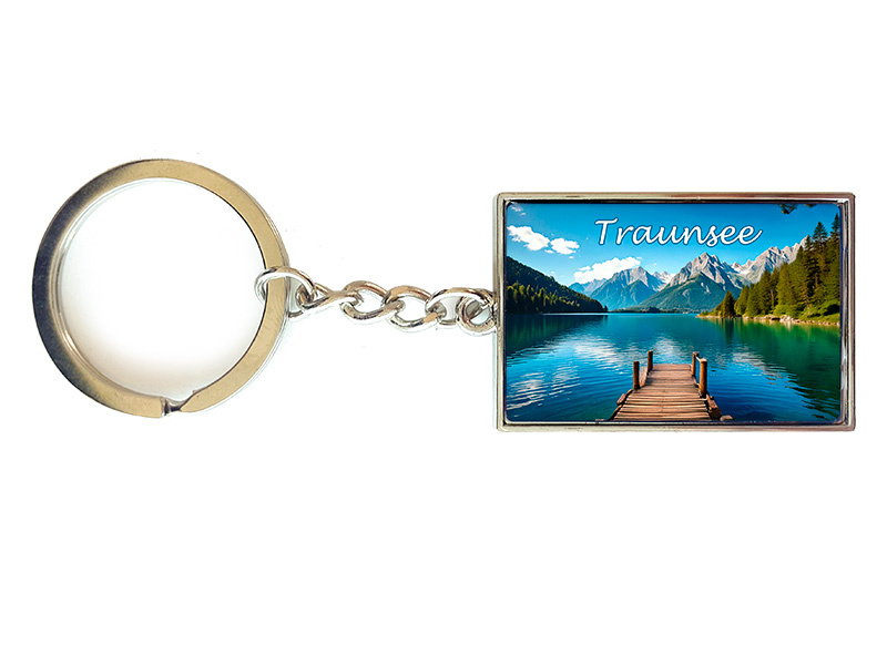 Souvenir Schlüsselanhänger rechteckig aus Metall Traunsee 3x10cm
