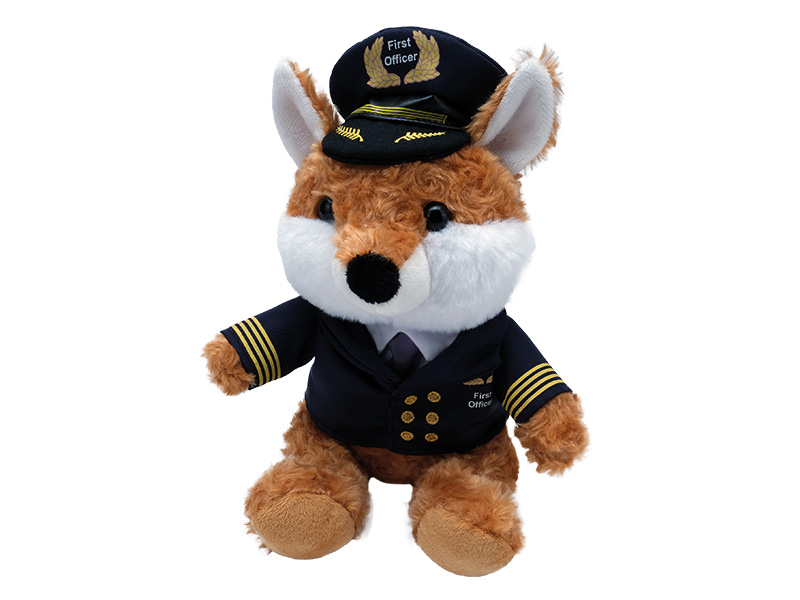 Fuchs mit Pilotenuniform aus Plüsch 19x15x23cm