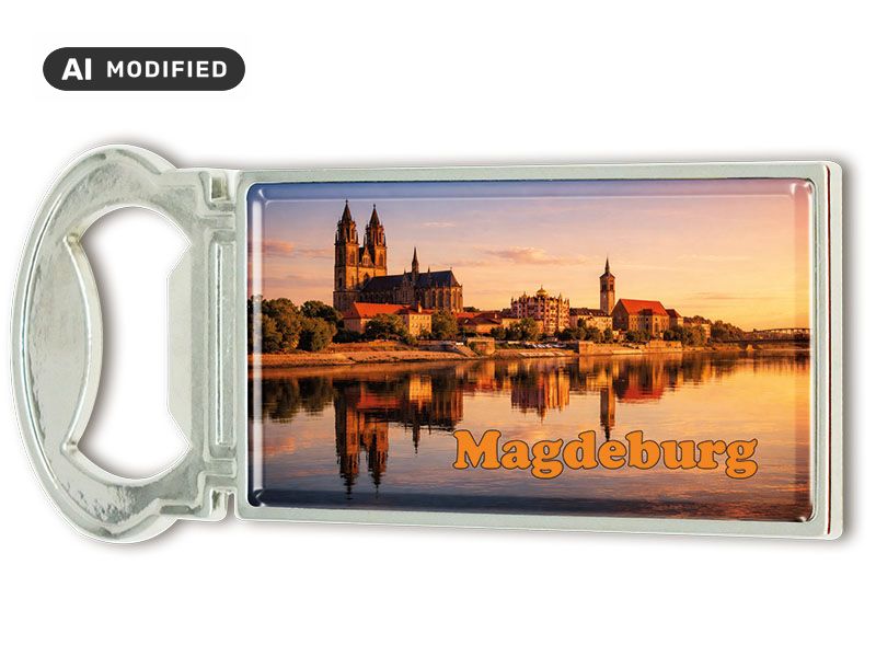 Souvenir Kapselheber Magnet Magdeburg aus Metall 3x9cm