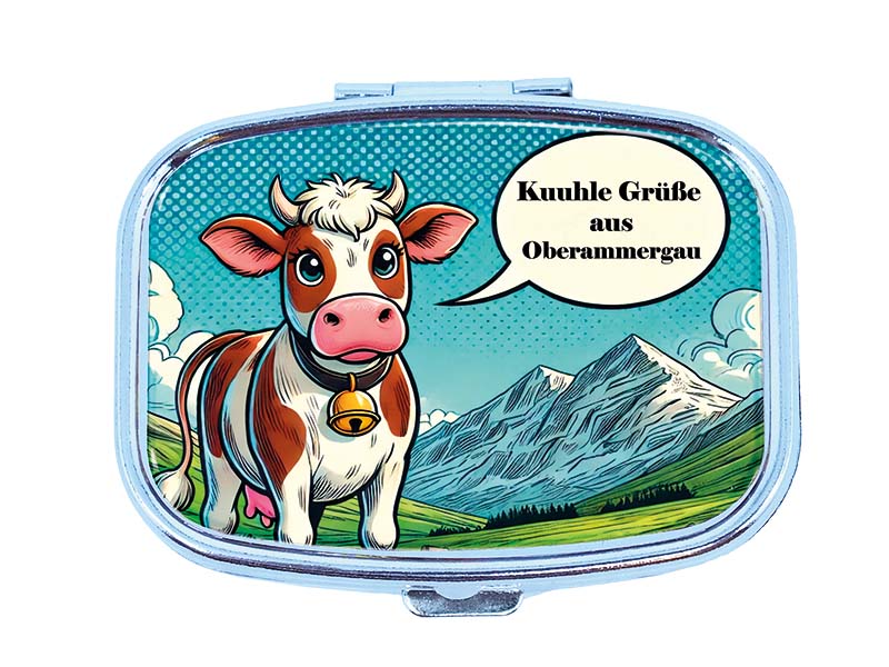 Souvenir Pillendose rechteckig aus Metall Oberammergau 6x4,5cm Souvenir Pillendose rechteckig aus Metall Oberammergau 6x4,5cm