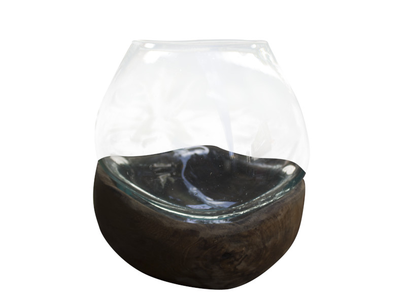 27005 Naturholzschale mit Glasvase