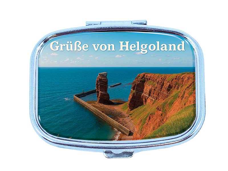 Souvenir Pillendose rechteckig aus Metall Helgoland 6x4,5cm Souvenir Pillendose rechteckig aus Metall Helgoland 6x4,5cm