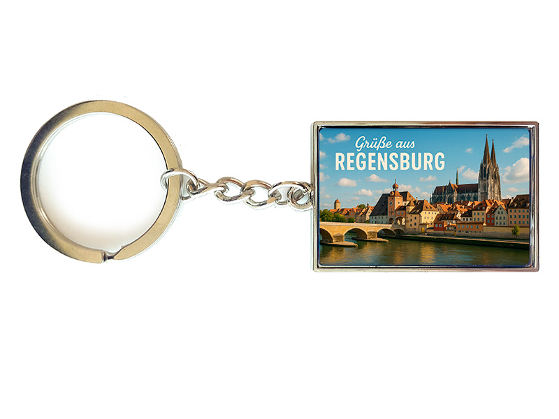 Souvenir Schlüsselanhänger rechteckig aus Metall Regensburg 3x10cm