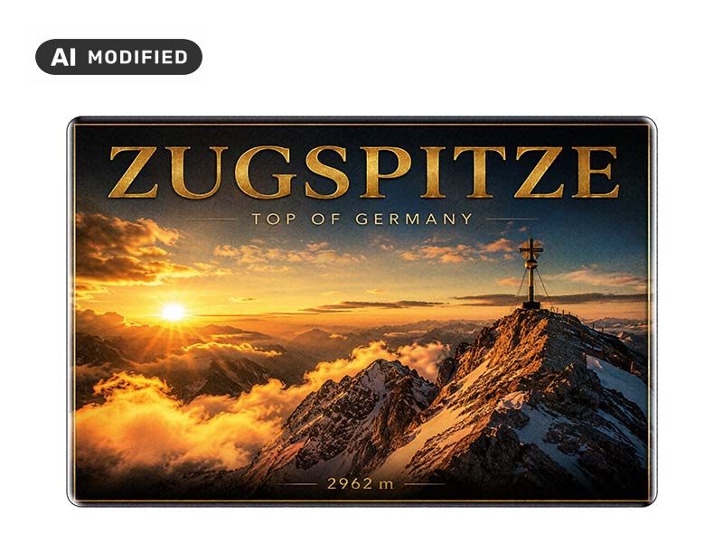 Souvenir Foto Magnet Zugspitze aus Steingut 6x4,5cm