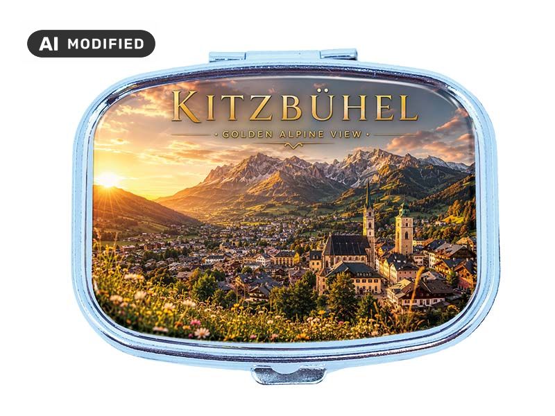 Souvenir Pillendose Kitzbühel aus Metall 6x4,5cm