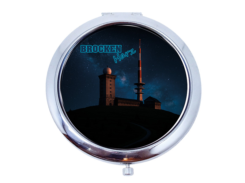 Souvenir Taschenspiegel aus Metall eigenes Design Brocken Ø7cm