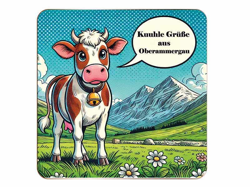 Souvenir Wooden coaster Oberammergau 10x10cm