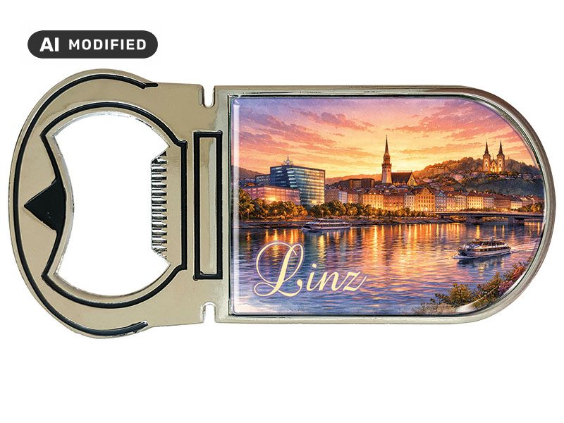 Souvenir Kapselheber Magnet Linz aus Metall 4x9cm
