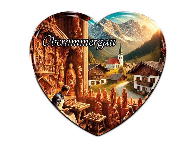 Souvenir Photo magnet heart Oberammergau 4x4cm