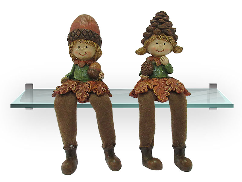 Poly gnome with floppy legs, pine cone and acorn 7x6x18cm