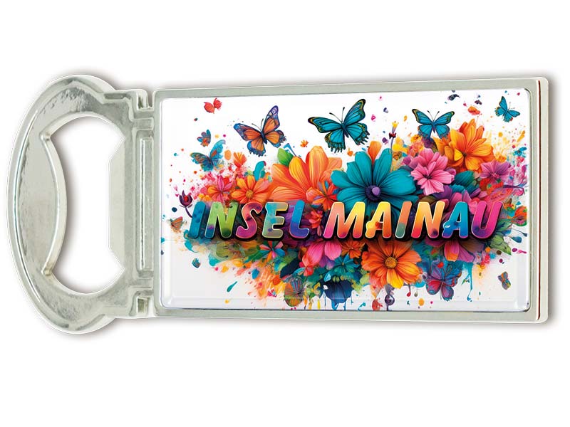 Souvenir Magnet Kapselheber aus Metall Mainau 3x9cm
