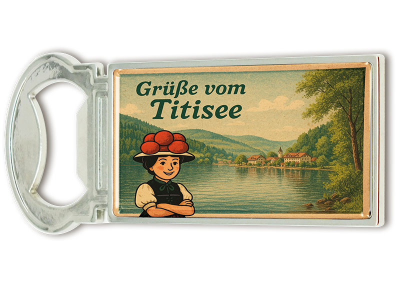 Souvenir Magnet Kapselheber aus Metall Titisee 3x9cm