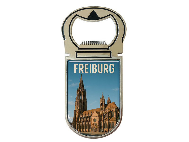 Souvenir Magnet Kapselheber aus Metall Freiburg 4x9cm