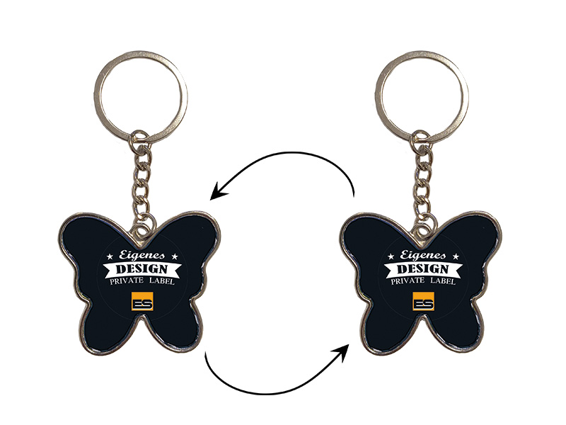 Metal double side keychain butterfly 10x5,5cm, for own design