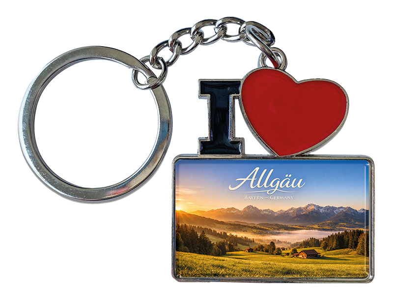 Souvenir Schlüsselanhänger Allgäu aus Metall 11x4cm