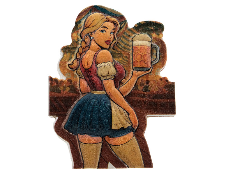 3D magnet bavarian girl with beer mug, poly, 5,5x0,5x7,5cm