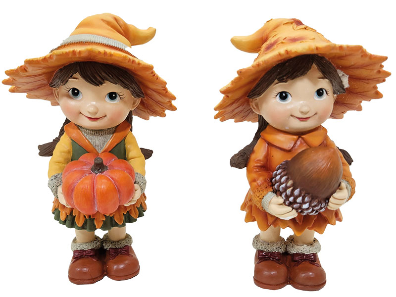 Mädchen mit Kürbis und Eichel aus Poly 9x9x16cm   
