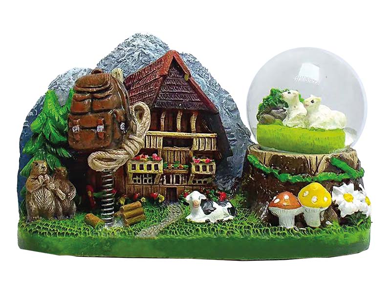 Glitzerkugel Kühe mit Alpenhaus aus Poly 10x4,5x6cm   