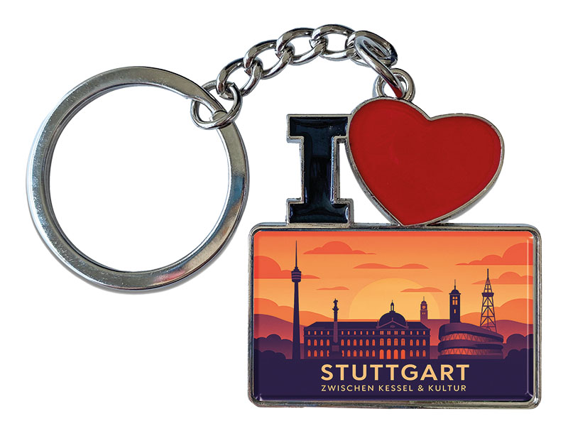 Souvenir Schlüsselanhänger aus Metall "I Love" Stuttgart 11x4cm   