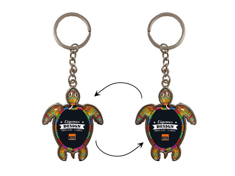 Metal double side keychain turtle 13x5cm, for own design