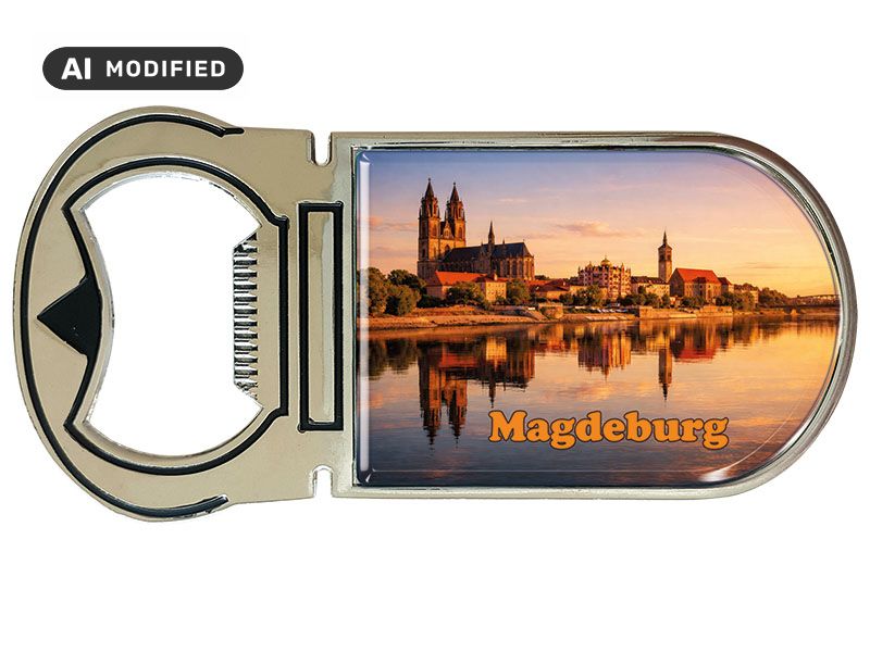 Souvenir Kapselheber Magnet Magdeburg aus Metall 4x9cm