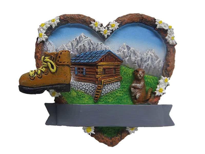 Magnet Herz aus Poly mit Alpenpanorama, 7x6,5cm   
