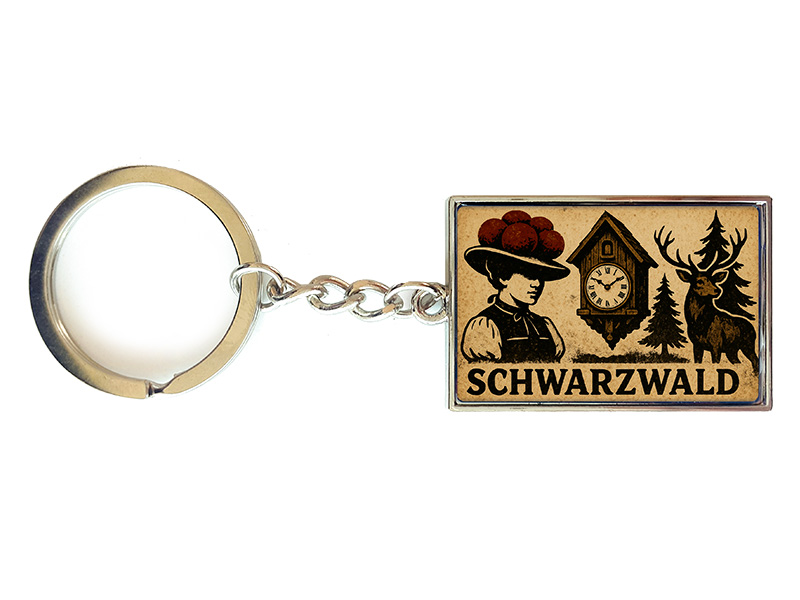 Souvenir Schlüsselanhänger rechteckig aus Metall Schwarzwald 3x10cm