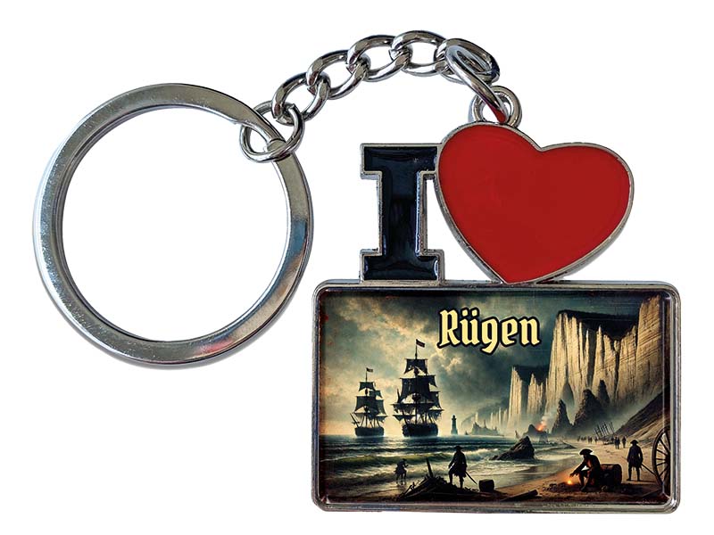 Souvenir Schlüsselanhänger aus Metall "I Love" Rügen 11x4cm    Souvenir Schlüsselanhänger aus Metall "I Love" Rügen 11x4cm