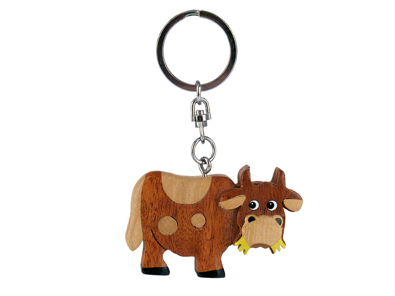 Kuh aus Holz mit Schlüsselanhänger, 6x1x4cm   
