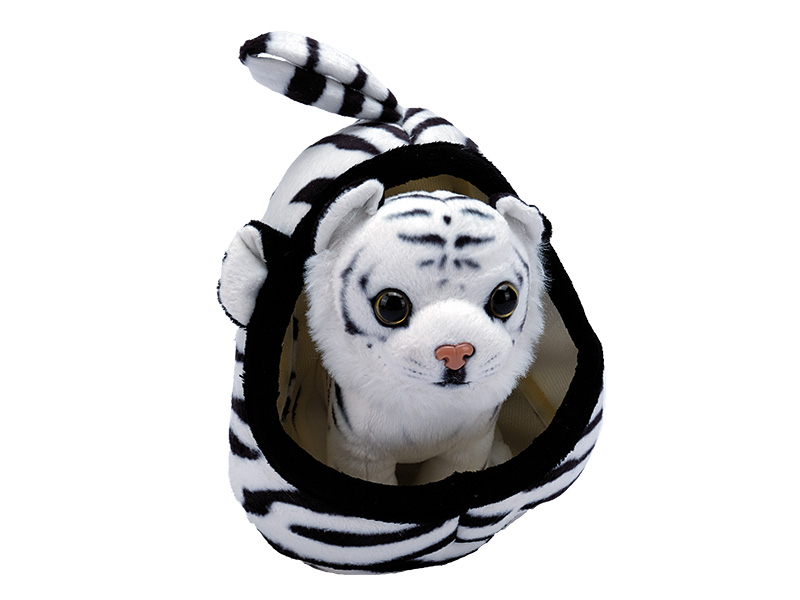 Weißer Tiger in Korb aus Plüsch, 16x16x23cm    Weißer Tiger in Korb aus Plüsch, 16x16x23cm