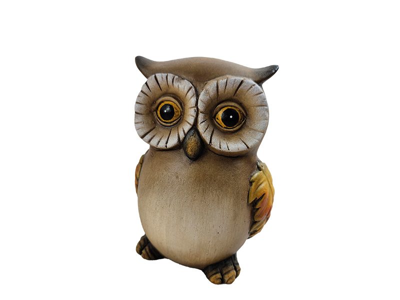 Eule mit Blätterflügel aus Keramik 9x8x12cm    Eule mit Blätterflügel aus Keramik 9x8x12cm