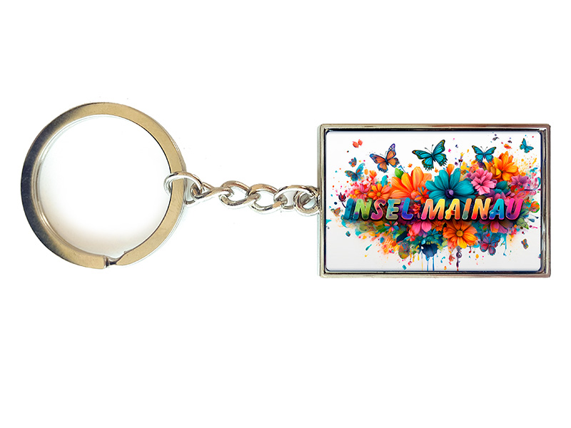 Souvenir Schlüsselanhänger rechteckig aus Metall Mainau 3x10cm