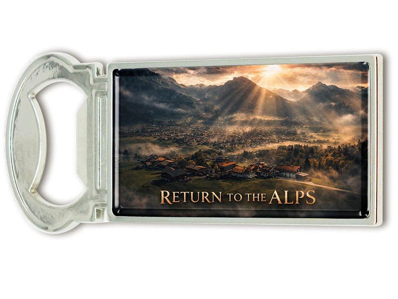Souvenir Magnet Kapselheber aus Metall Oberstdorf 3x9cm