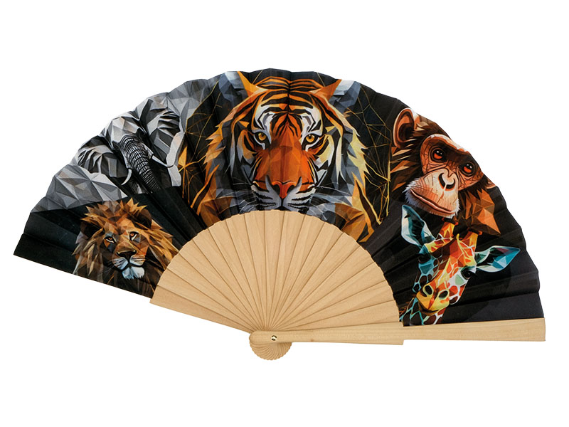 Fächer aus Holz mit Wildtiere, 46x23x3cm    Fächer aus Holz mit Wildtiere, 46x23x3cm