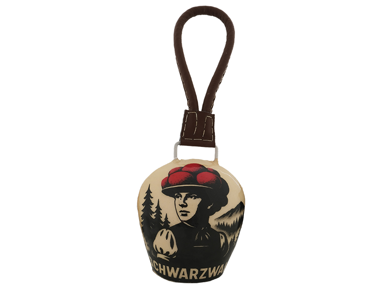 Glocke aus Metall bedruckt mit Schwarzwälderin 13x9x17cm    Glocke aus Metall bedruckt mit Schwarzwälderin 13x9x17cm