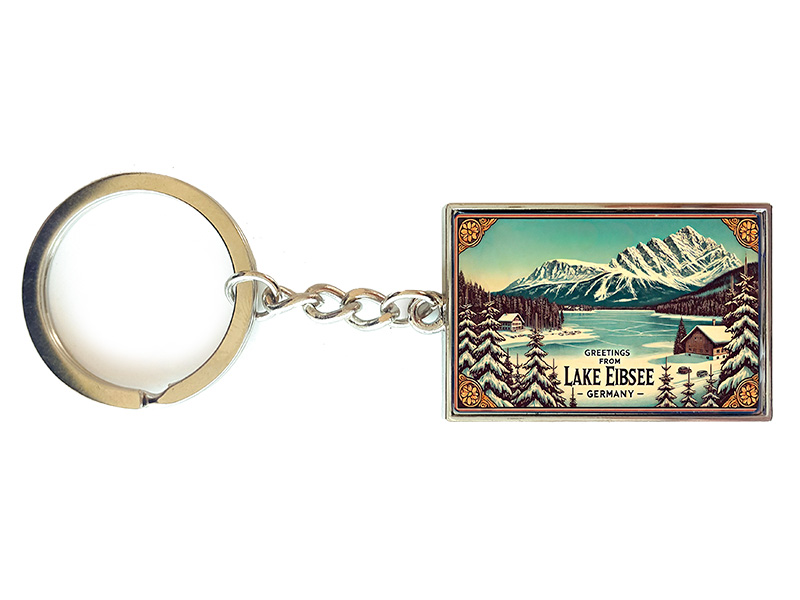 Souvenir Schlüsselanhänger rechteckig aus Metall Eibsee 3x10cm Souvenir Schlüsselanhänger rechteckig aus Metall Eibsee 3x10cm