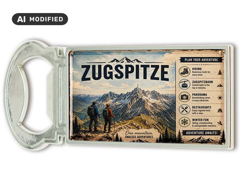 Souvenir metal magnet bottle opener Zugspitze 3x9cm