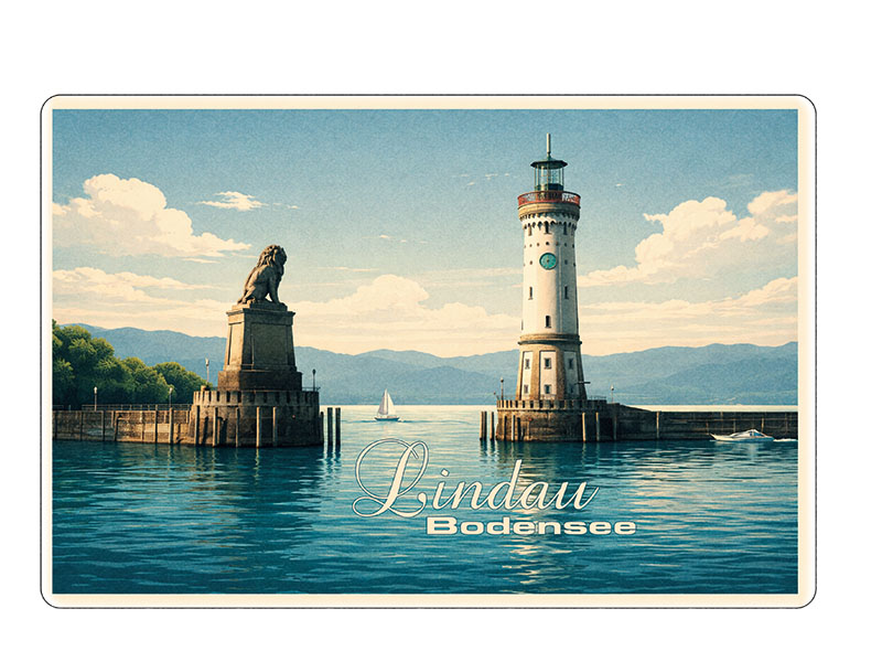 Souvenir Foto Magnet Lindau aus Steingut 6x4,5cm