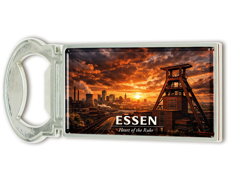 Souvenir Kapselheber Magnet Essen aus Metall 3x9cm