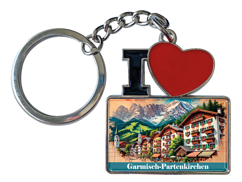 Souvenir Schlüsselanhänger aus Metall "I Love" Garmisch-Partenkirchen 11x4cm   