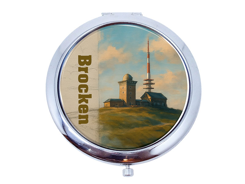 Souvenir Taschenspiegel aus Metall eigenes Design Brocken Ø7cm