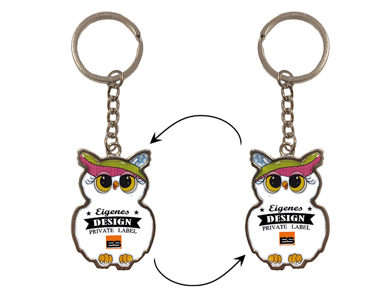 Metal double side keychain funny owl 11,5x4cm, for own design
