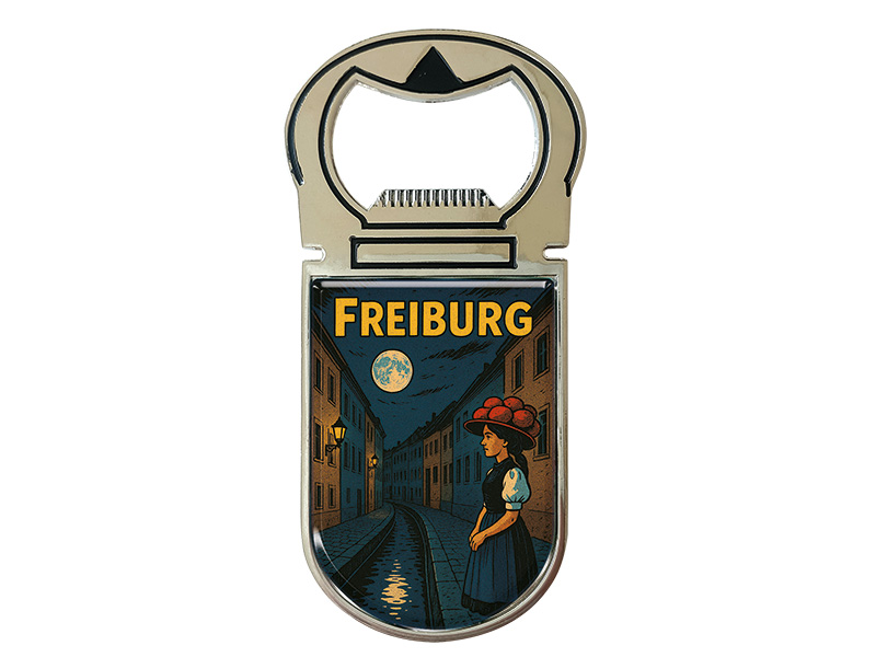 Souvenir Magnet Kapselheber aus Metall Freiburg 4x9cm