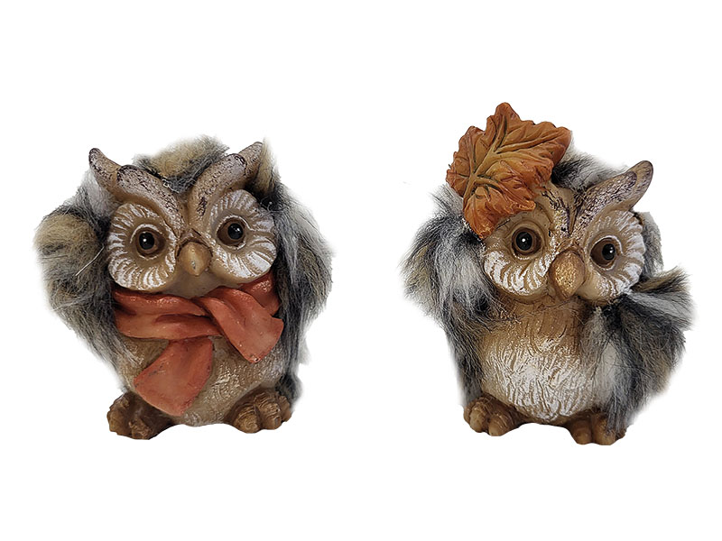 Eule aus Poly mit Kunstfell, 6x5x7,5cm    Eule aus Poly mit Kunstfell, 6x5x7,5cm